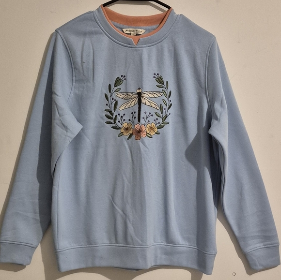 Heritage Light Blue Dragonfly Floral Sweater - Picture 1 of 4